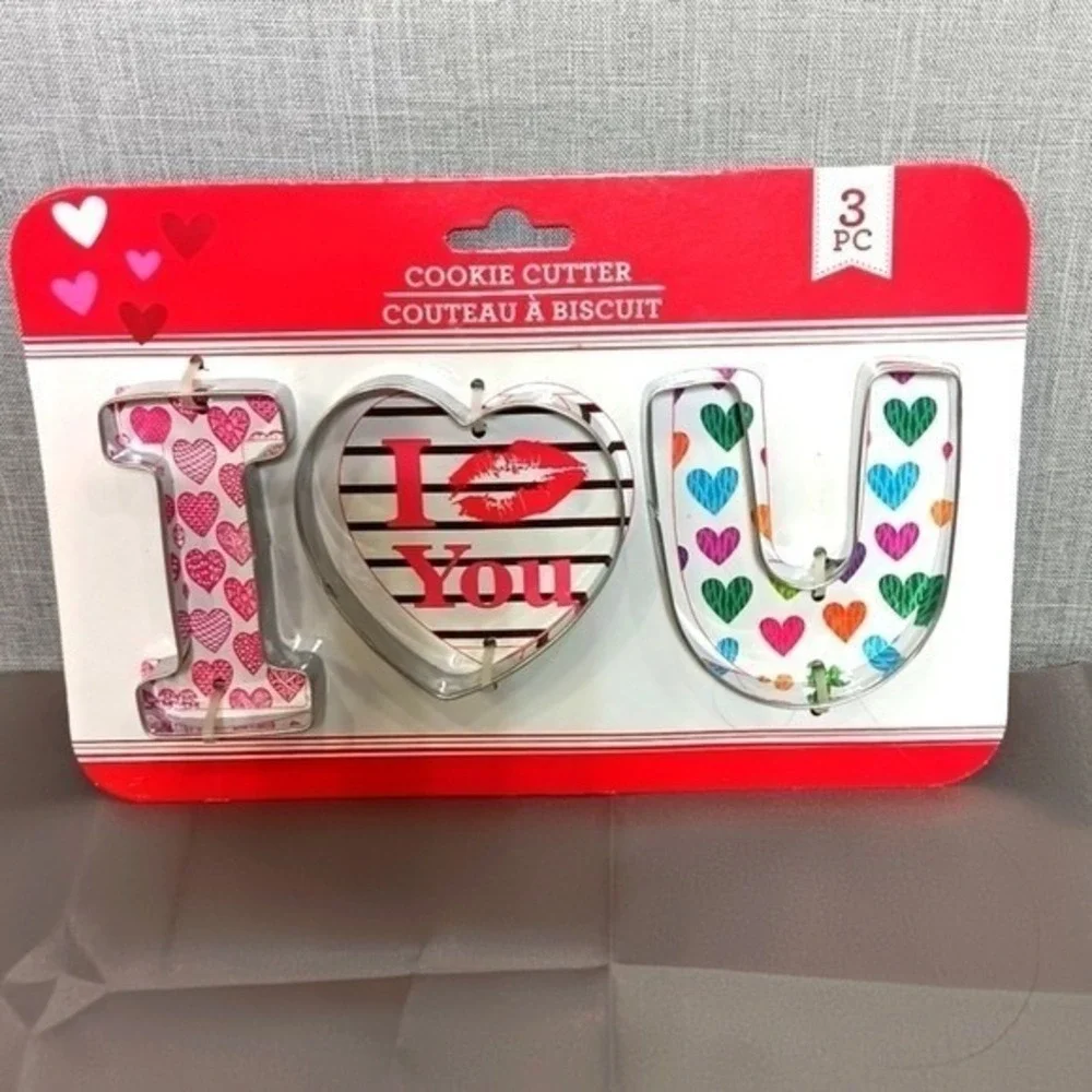 I Love You Cookie Cutter Set 3pc‎ Metal Heart Valentine's Day Baking NWT New